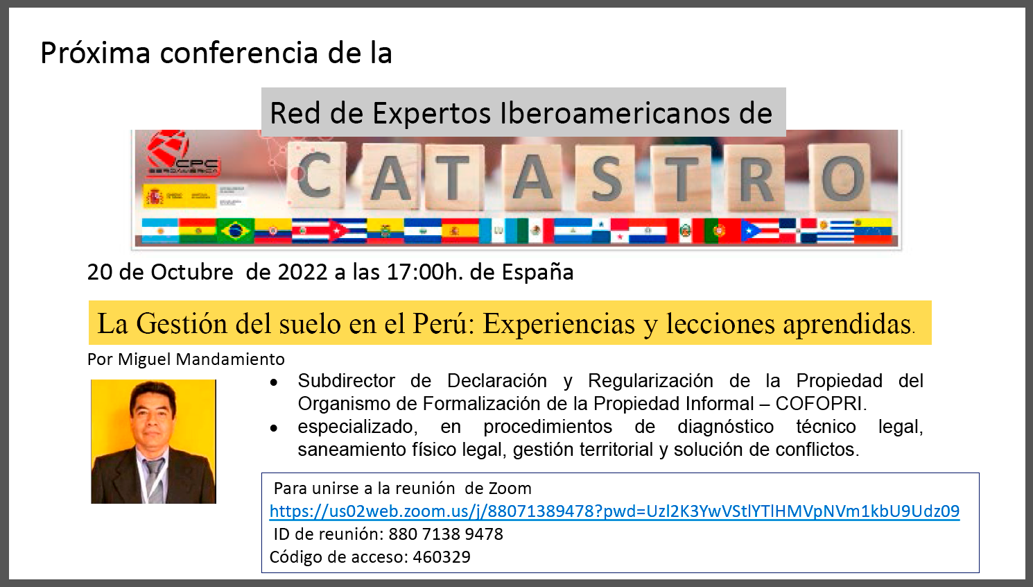 Imagen Conferencia Red de expertos Iberoamericanos de Catastro